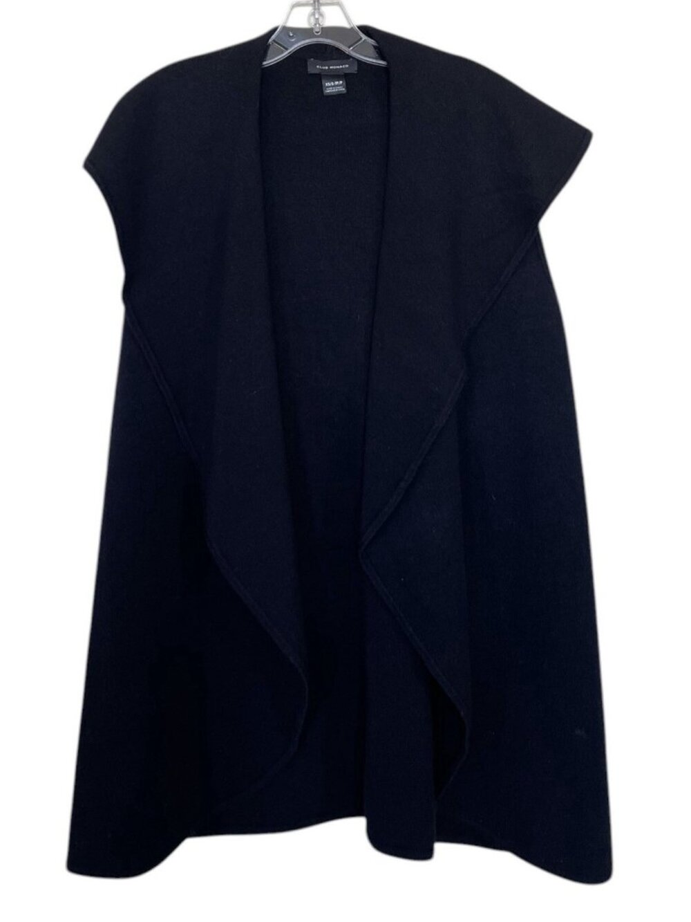 Club Monaco Open Front Sweater Vest Cardigan Womens Size XS/S Black Oversized